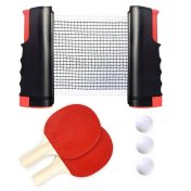 Set poste red de ping pong retráctica ajustable Negro/Rojo 2 palas y 3 pelotas