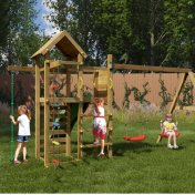 Parque infantil de madera Fungoo Mixter con tobogán, columpio doble y columpio - 4