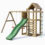 Parque infantil de madera Fungoo Mixter con tobogán, columpio doble y columpio