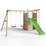 Parque infantil de madera Fungoo Houser con tobogán, dos columpios y casita de juegos - 2