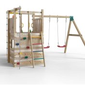 Parque infantil de madera Fungoo Houser con tobogán, dos columpios y casita de juegos - 3