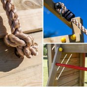 Parque infantil de madera Fungoo Houser con tobogán, dos columpios y casita de juegos - 6