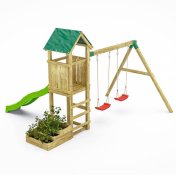 Parque infantil de jardín de madera Fungoo Green Space con jardineras, tobogán y columpios - 2